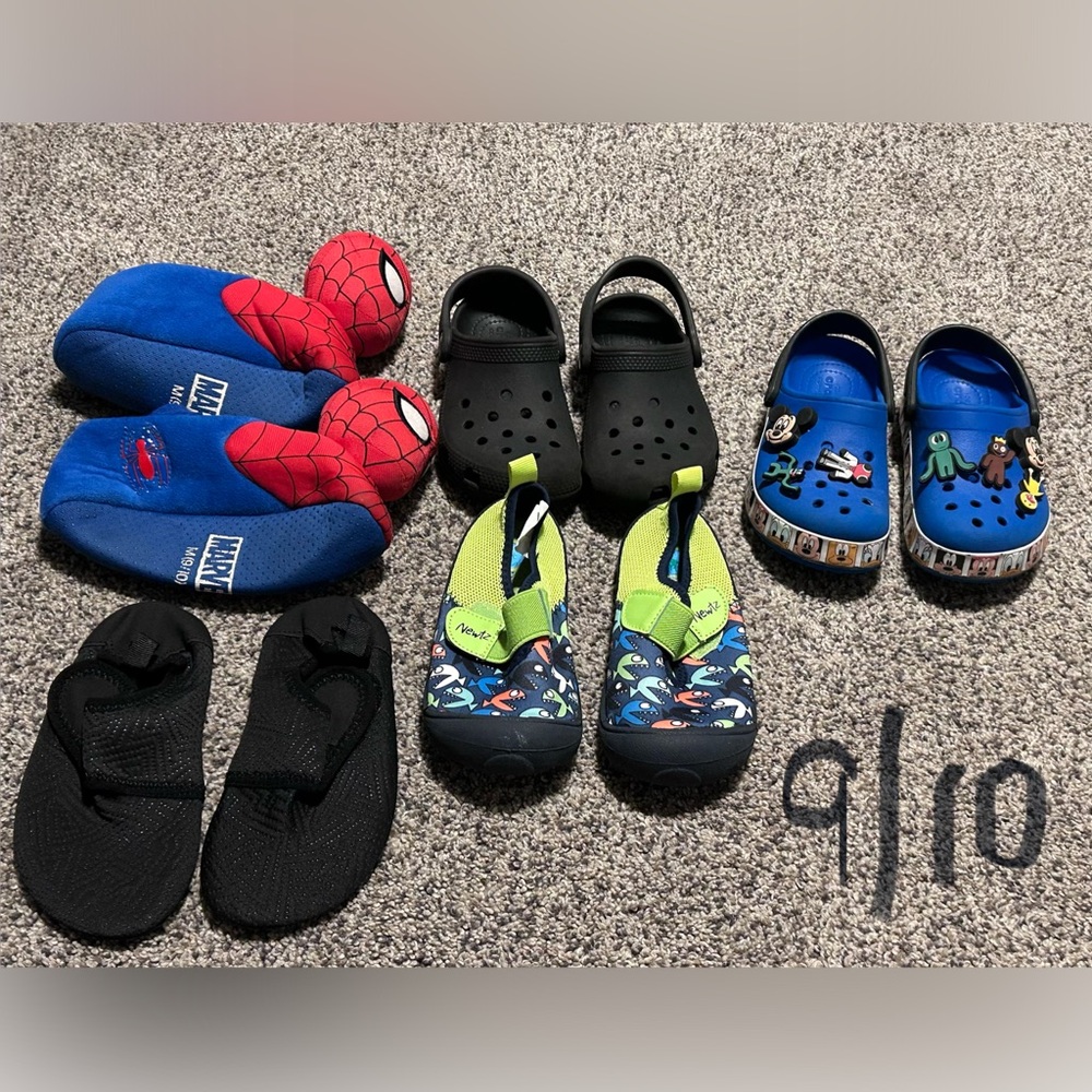 Bundle of Size 9/10 kids CROCS, Slippers, and Water Shoes